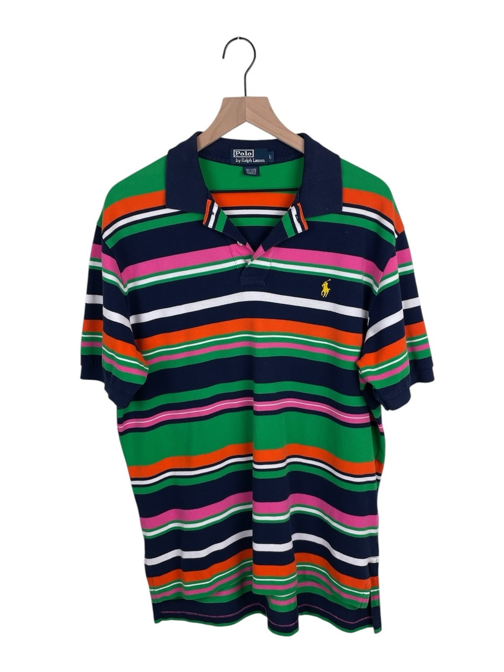 Vintage 90s Y2K Polo Ralph Lauren Multicolor Striped Polo Shirt Large Pony Logo